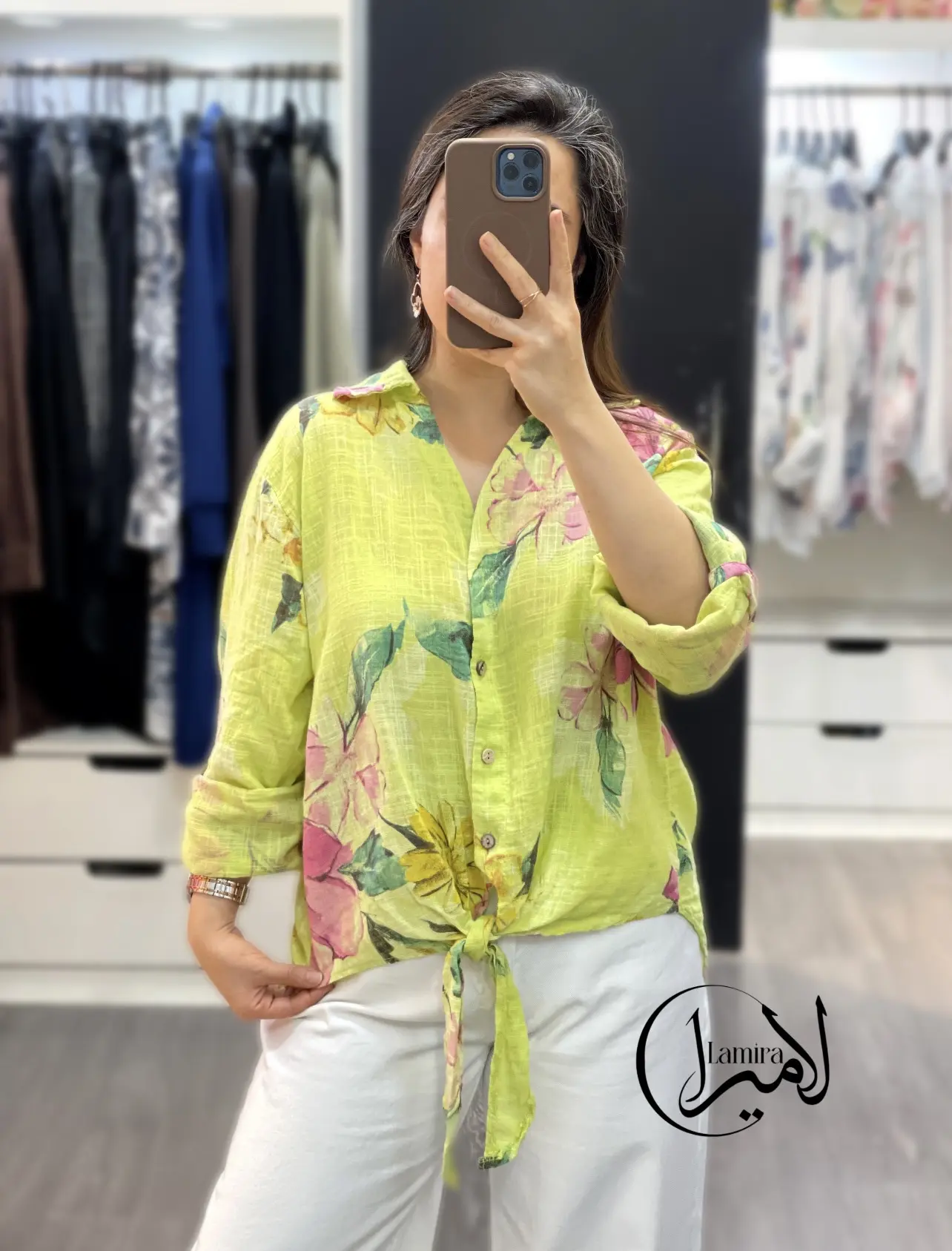 شومیز لینن ایتالیایی جلو گره ای ❌طرح پیچک